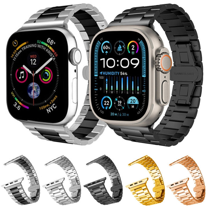 Lisslune | For Apple Watch Ultra 49mm Three-Pearl Butterfly Buckle Metal Bracelet (Black)