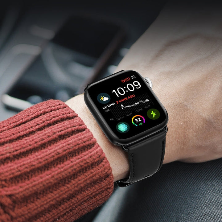 Lisslune | For Apple Watch Series 9 45mm DUX DUCIS Business Leather Watch Band (Black)