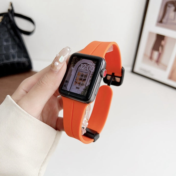 Lisslune | For Apple Watch Ultra 49mm Magnetic Square Buckle Silicone Watch Strap (Orange)