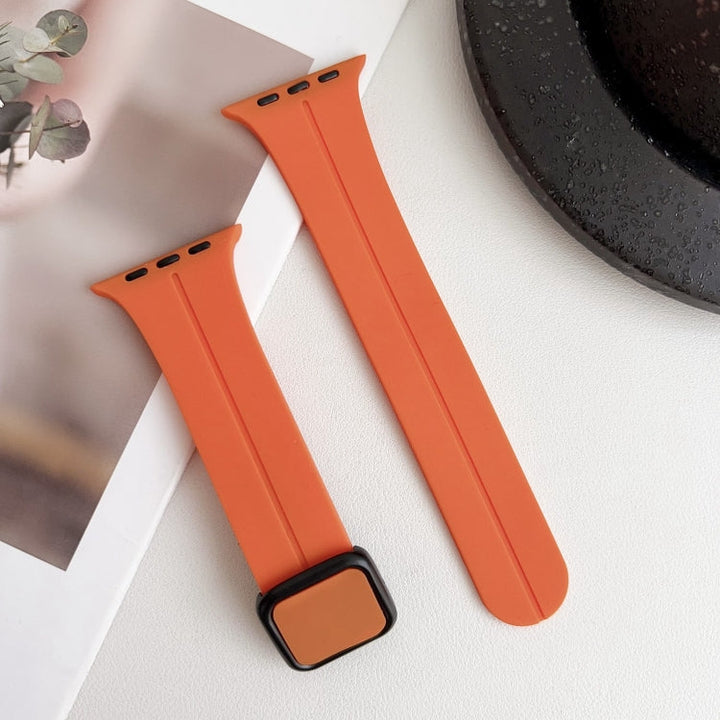 Lisslune | For Apple Watch Ultra 49mm Magnetic Square Buckle Silicone Watch Strap (Orange)