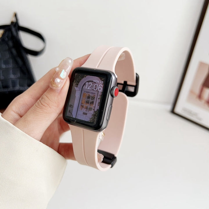 Lisslune | For Apple Watch Ultra 49mm Magnetic Square Buckle Silicone Watch Band (Sand Pink)