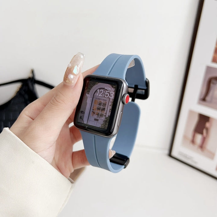 Lisslune | For Apple Watch Ultra 49mm Magnetic Square Buckle Silicone Watch Band (Blue)