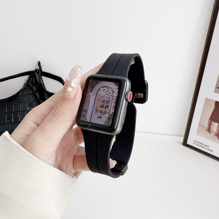 Lisslune | For Apple Watch Ultra 49mm Magnetic Square Buckle Silicone Watch Strap (Black)