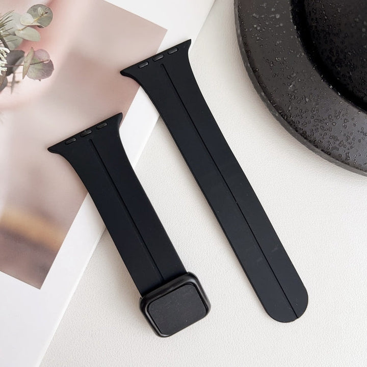 Lisslune | For Apple Watch Ultra 49mm Magnetic Square Buckle Silicone Watch Strap (Black)