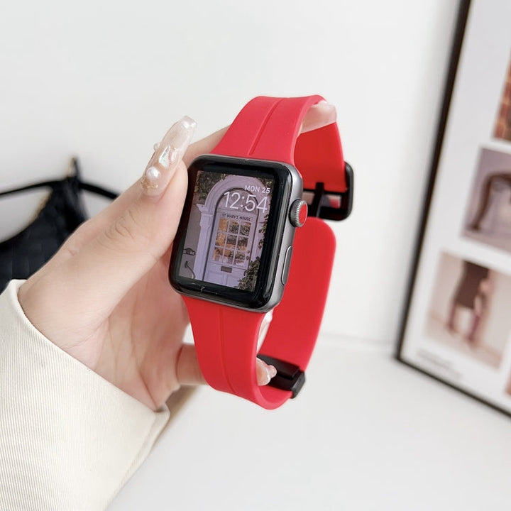 Lisslune | For Apple Watch Ultra 49mm Magnetic Square Buckle Silicone Watch Band (Red)