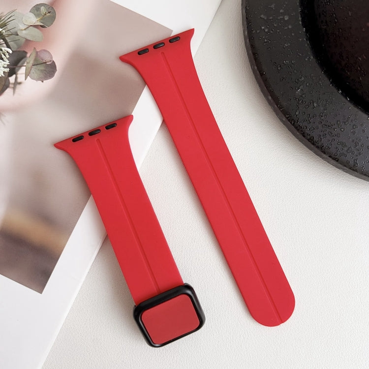 Lisslune | For Apple Watch Ultra 49mm Magnetic Square Buckle Silicone Watch Band (Red)