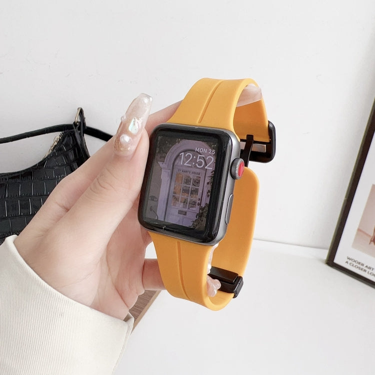Lisslune | For Apple Watch Ultra 49mm Magnetic Square Buckle Silicone Watch Strap (Yellow)