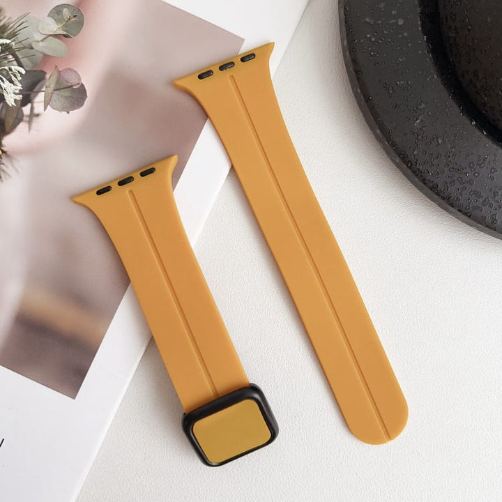 Lisslune | For Apple Watch Ultra 49mm Magnetic Square Buckle Silicone Watch Strap (Yellow)
