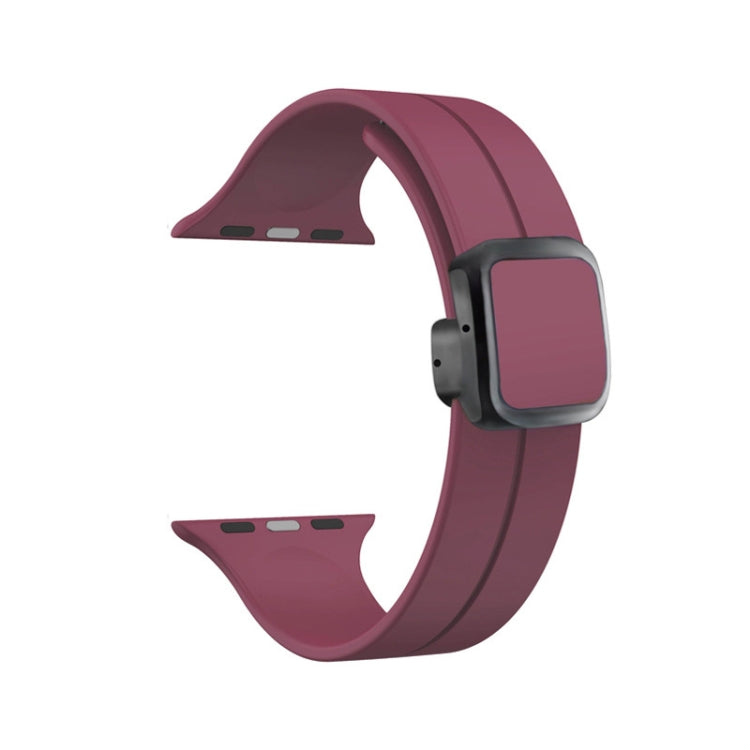 Lisslune | For Apple Watch Ultra 49mm Magnetic Square Buckle Silicone Band (Burgundy)