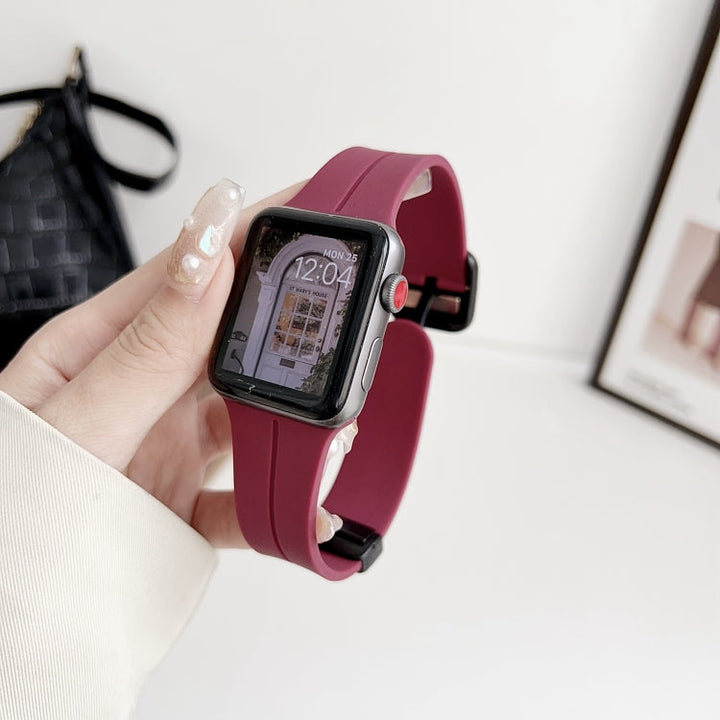 Lisslune | For Apple Watch Ultra 49mm Magnetic Square Buckle Silicone Band (Burgundy)