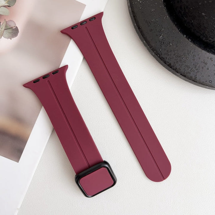 Lisslune | For Apple Watch Ultra 49mm Magnetic Square Buckle Silicone Band (Burgundy)