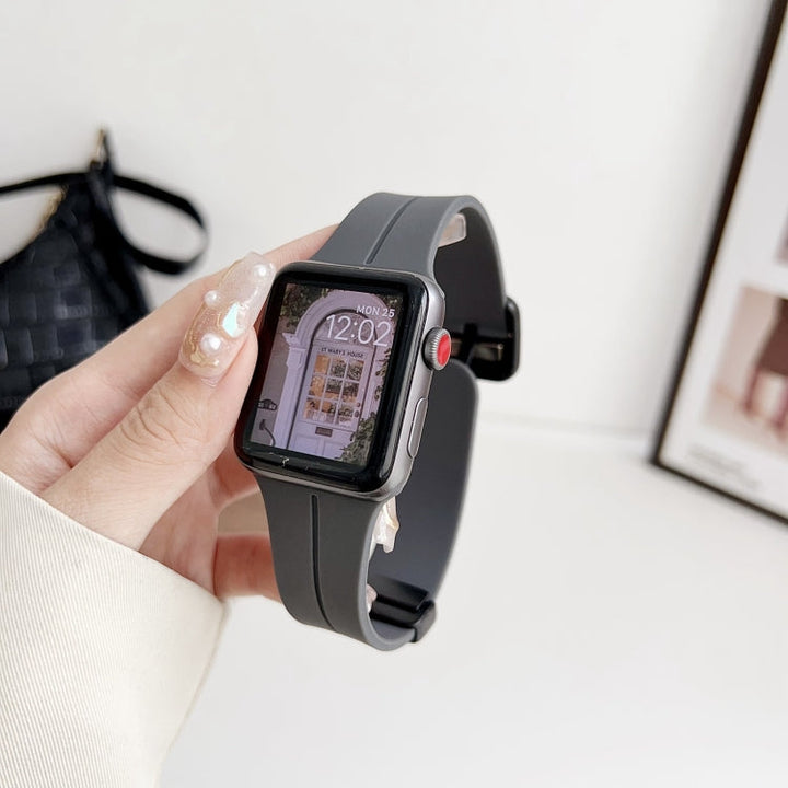 Lisslune | For Apple Watch Ultra 49mm Magnetic Square Buckle Silicone Watch Band (Dark Gray)