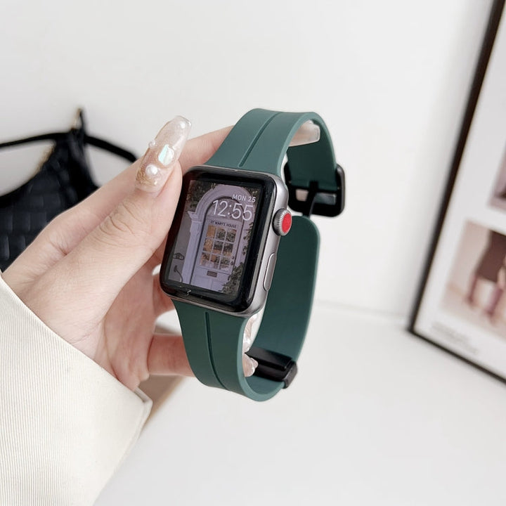 Lisslune | For Apple Watch Ultra 49mm Magnetic Square Buckle Silicone Watch Strap (Pine Green)