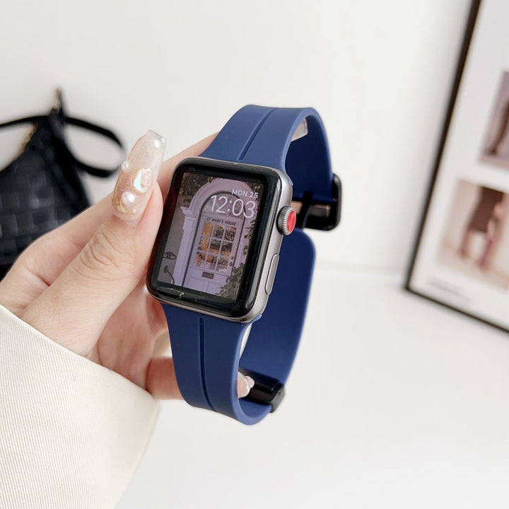 Lisslune | For Apple Watch Ultra 49mm Magnetic Square Buckle Silicone Watch Band (Midnight Blue)