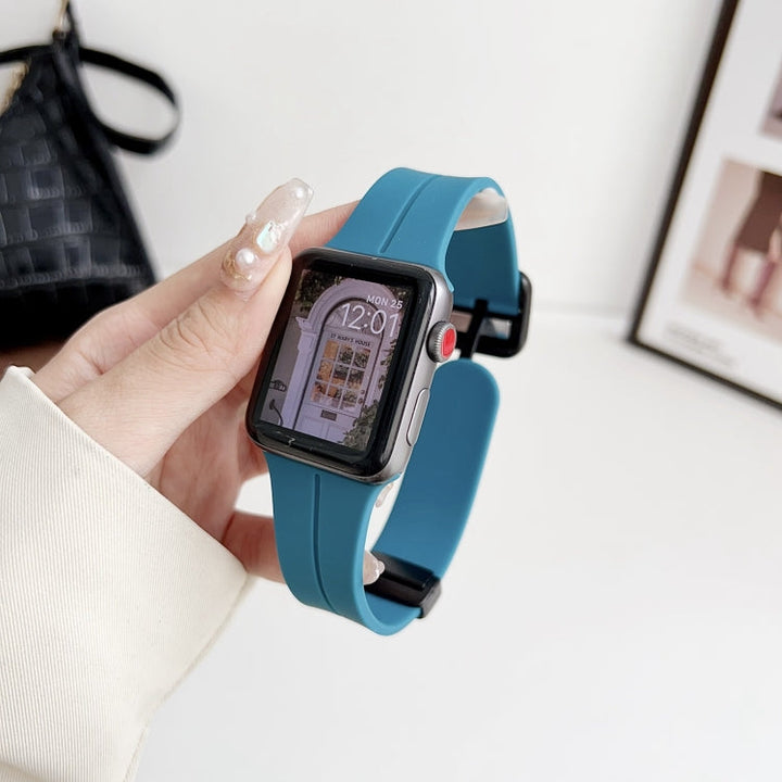 Lisslune | For Apple Watch Ultra 49mm Magnetic Square Buckle Silicone Strap (Rock Green)