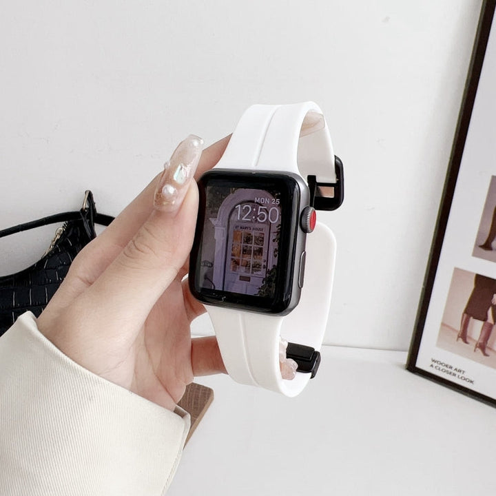 Lisslune | For Apple Watch SE 40mm Magnetic Square Buckle Silicone Watch Band (White)