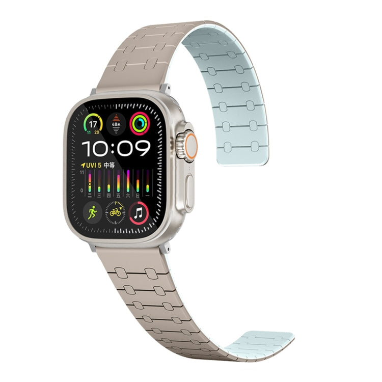 Lisslune | For Apple Watch SE 2023 44mm Two Colors Loop Magnetic Silicone Band (Khaki+Light Green)