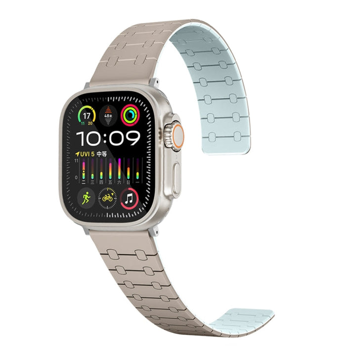 Lisslune | For Apple Watch Ultra 49mm Two-Color Loop Magnetic Silicone Watch Band (Khaki+Light Green)