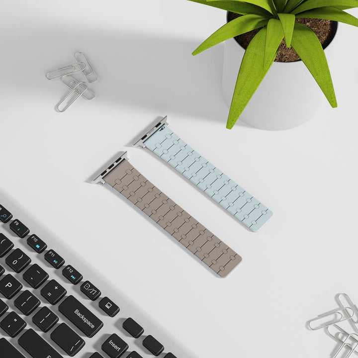 Lisslune | For Apple Watch Ultra 49mm Two-Color Loop Magnetic Silicone Watch Band (Khaki+Light Green)