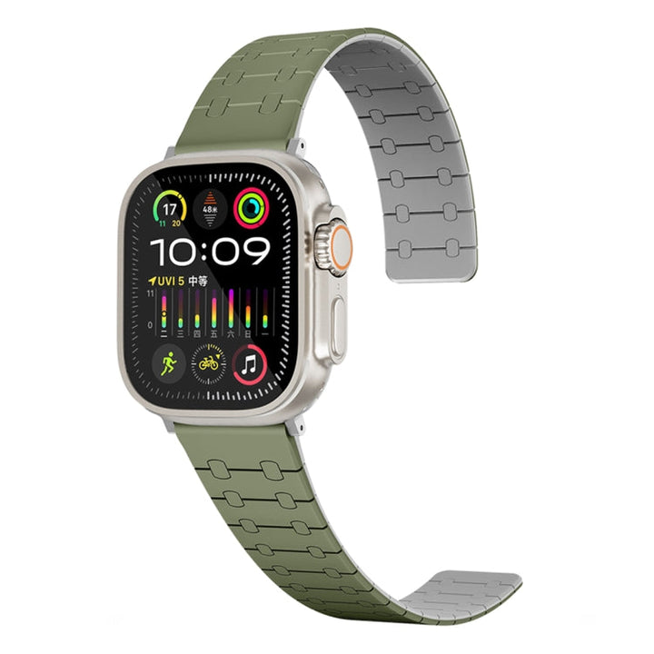 Lisslune | For Apple Watch Ultra 49mm Two-Color Loop Magnetic Silicone Watch Band (Green+Grey)