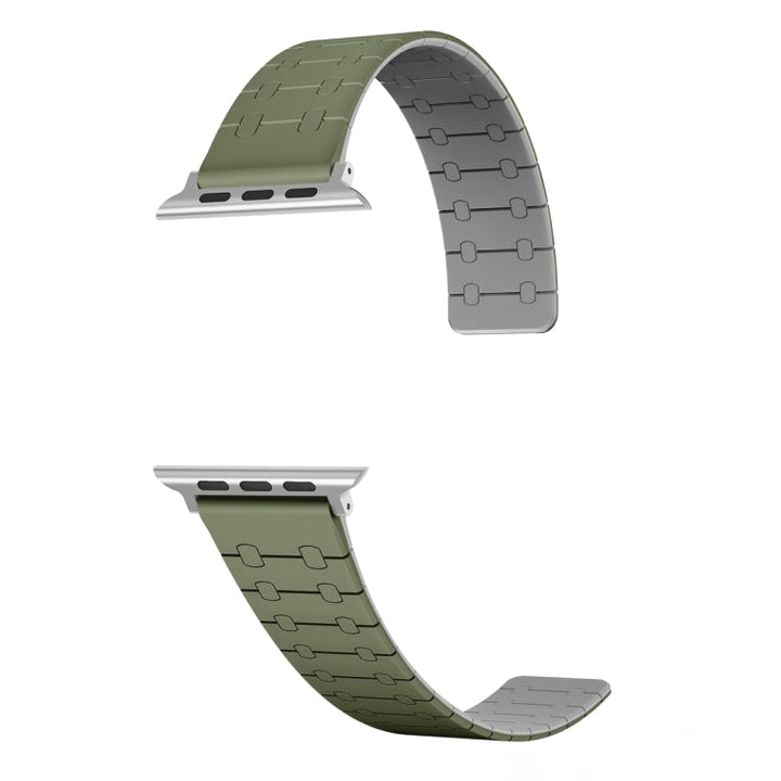 Lisslune | For Apple Watch Ultra 49mm Two-Color Loop Magnetic Silicone Watch Band (Green+Grey)