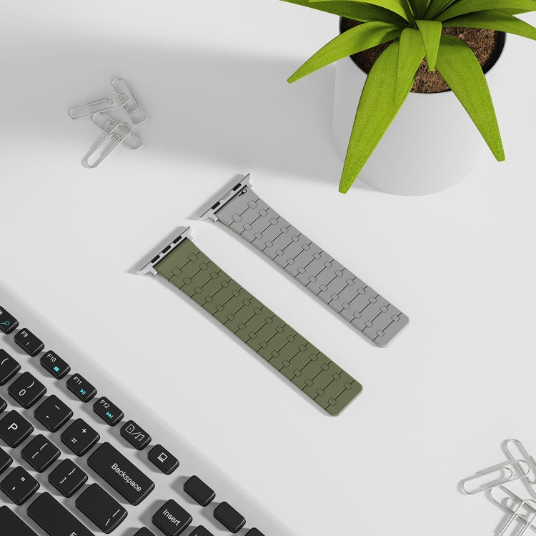Lisslune | For Apple Watch Ultra 49mm Two-Color Loop Magnetic Silicone Watch Band (Green+Grey)