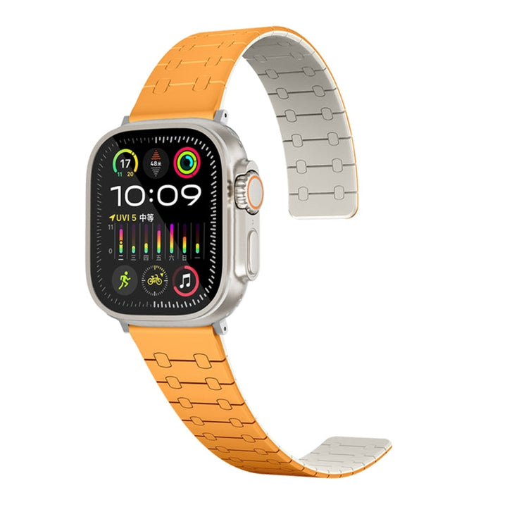 Lisslune | For Apple Watch Ultra 49mm Two Color Loop Magnetic Silicone Watch Strap (Orange+Starlight)
