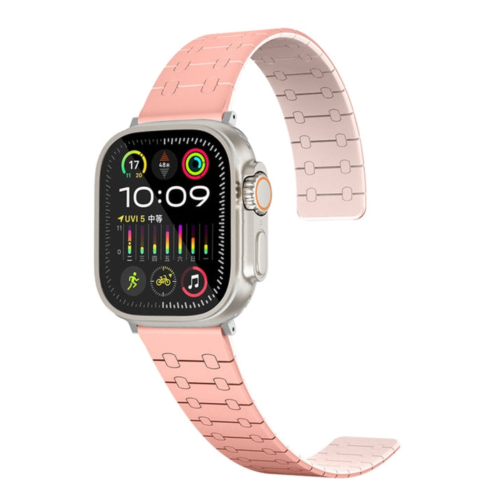 Lisslune | For Apple Watch Ultra 49mm Two Color Loop Magnetic Silicone Watch Band (Peach+Light Pink)