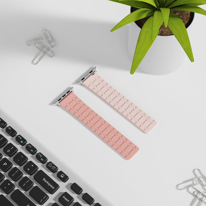 Lisslune | For Apple Watch Ultra 49mm Two Color Loop Magnetic Silicone Watch Band (Peach+Light Pink)