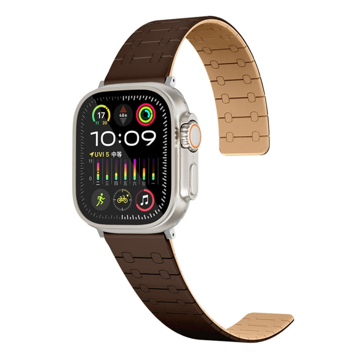 Lisslune | For Apple Watch Ultra 49 mm Two Colors Loop Magnetic Silicone Watch Band (Dark Brown + Light Brown)