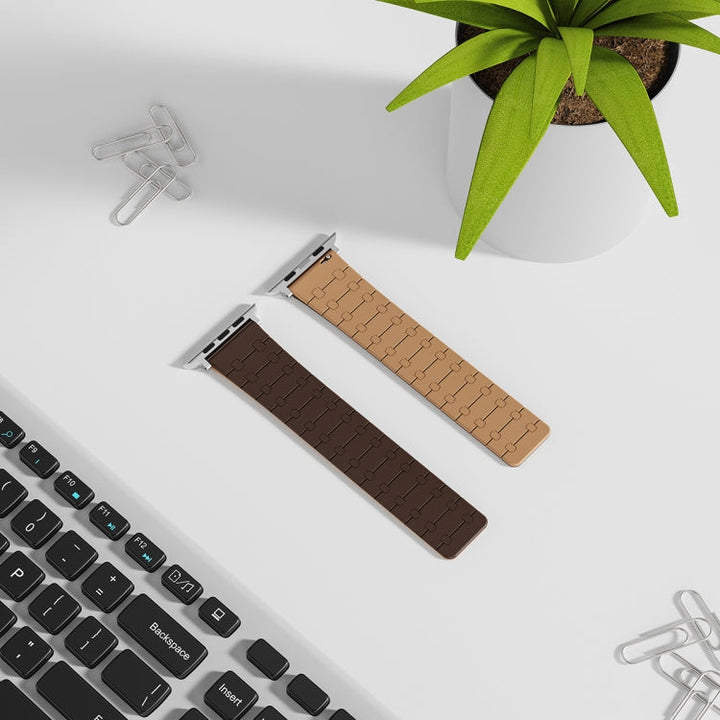 Lisslune | For Apple Watch Ultra 49 mm Two Colors Loop Magnetic Silicone Watch Band (Dark Brown + Light Brown)
