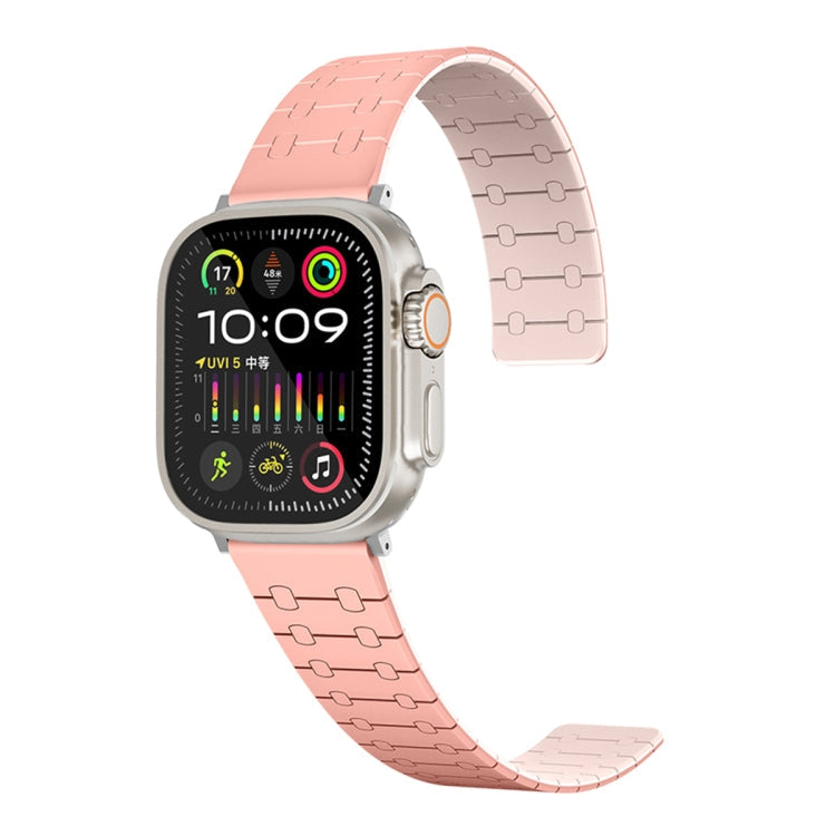 Lisslune | For Apple Watch Series 8 45mm Two-Color Loops Magnetic Silicone Watch Band (Peach+Light Pink)
