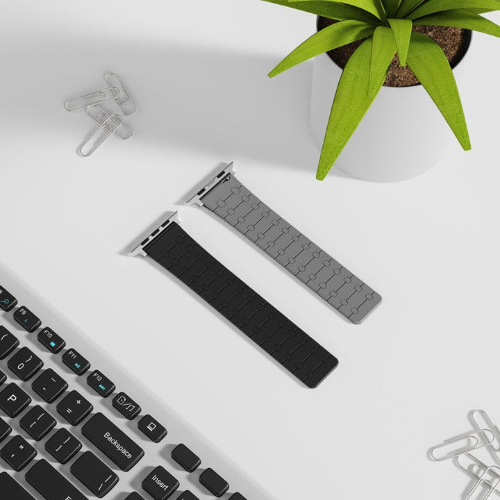 Lisslune | For Apple Watch Series 2 38mm Two-Color Loop Magnetic Silicone Watch Band (Black+Gray)