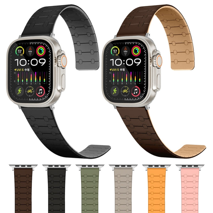 Lisslune | For Apple Watch Ultra 49mm Two-Color Loop Magnetic Silicone Watch Band (Khaki+Light Green)