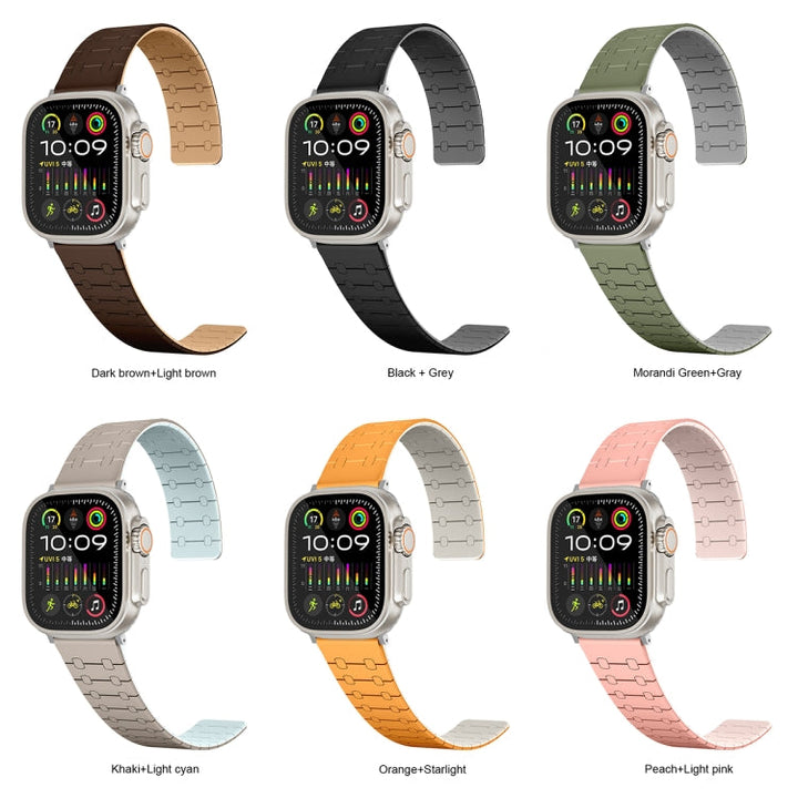 Lisslune | For Apple Watch Ultra 49mm Two Color Loop Magnetic Silicone Watch Band (Peach+Light Pink)