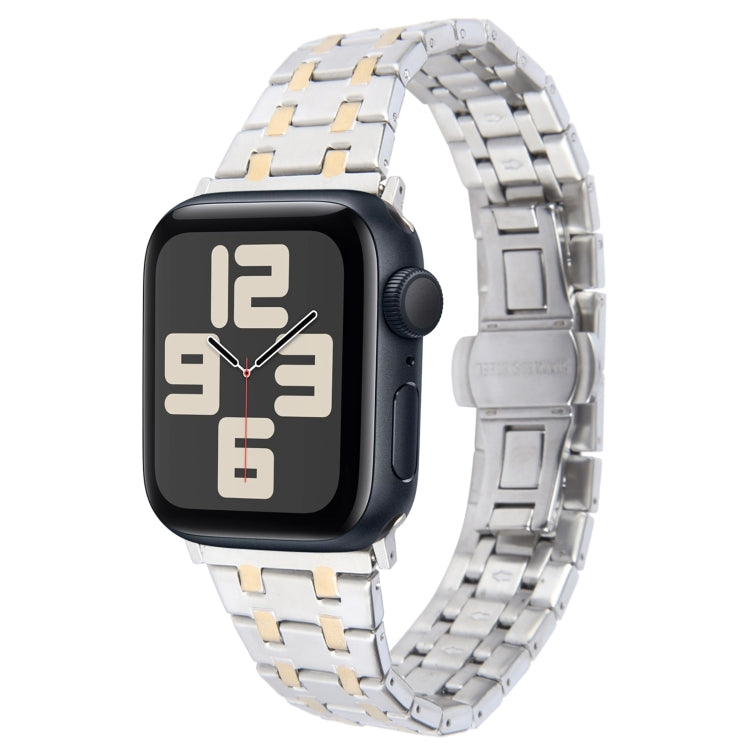 Lisslune | For Apple Watch SE 2023 44mm Double T Stainless Steel Bracelet (Silver Gold)
