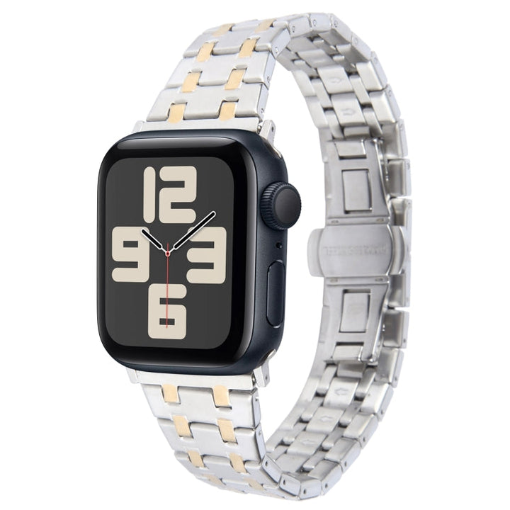 Lisslune | For Apple Watch SE 2023 44mm Double T Stainless Steel Bracelet (Silver Gold)