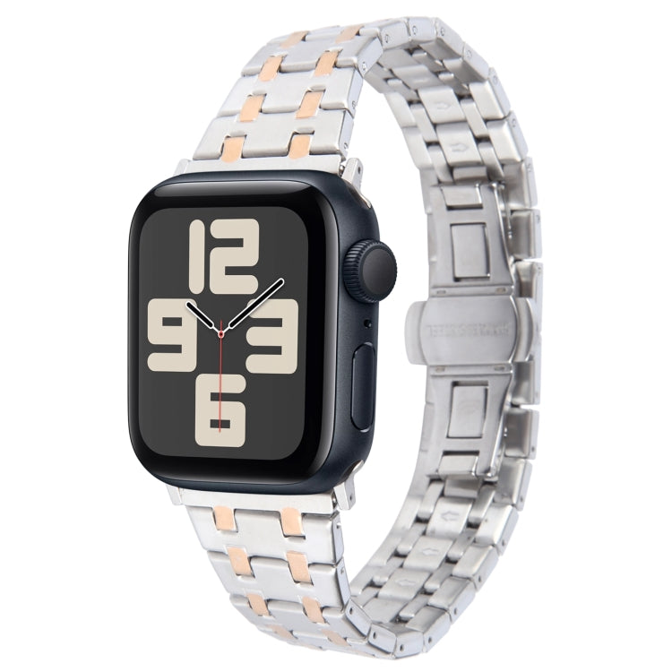 Lisslune | For Apple Watch SE 2023 40mm Double T Stainless Steel Band (Silver Rose Gold)