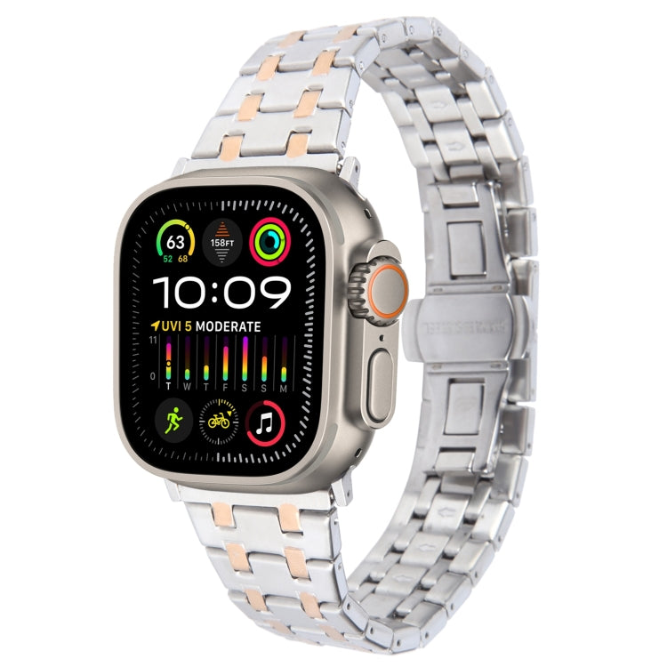 Lisslune | For Apple Watch Ultra 2 49mm Double T Stainless Steel Band (Silver Rose Gold)