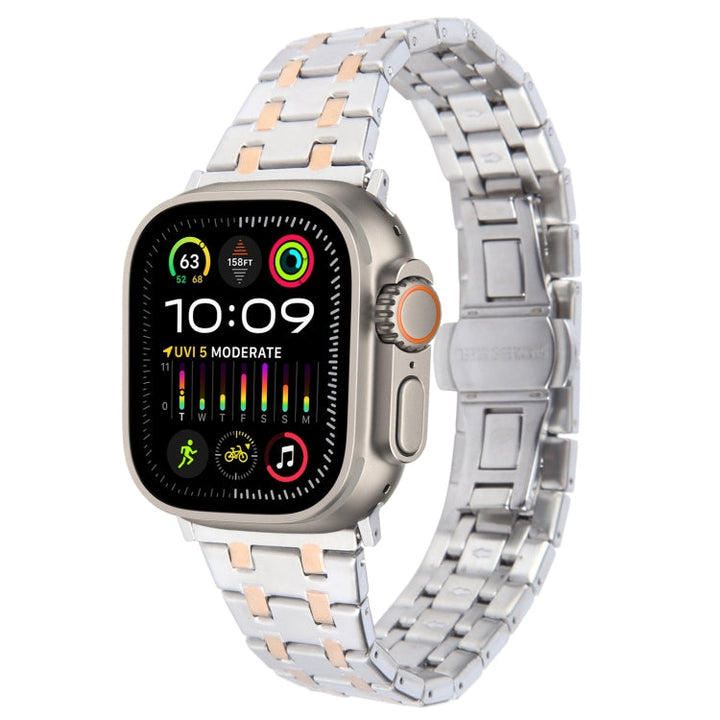 Lisslune | For Apple Watch Ultra 2 49mm Double T Stainless Steel Band (Silver Rose Gold)