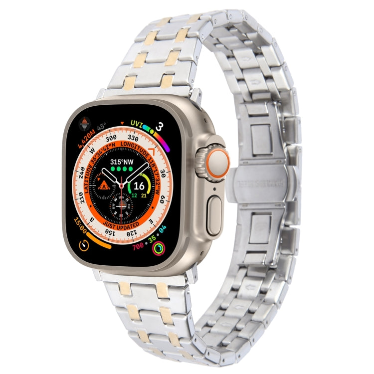 Lisslune | For Apple Watch Ultra 49mm Double T Stainless Steel Band (Silver Gold)