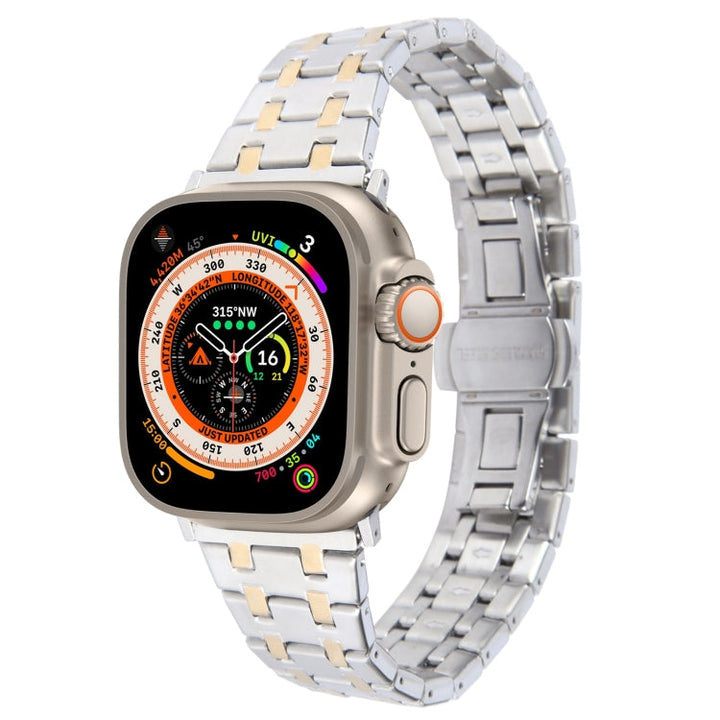 Lisslune | For Apple Watch Ultra 49mm Double T Stainless Steel Band (Silver Gold)