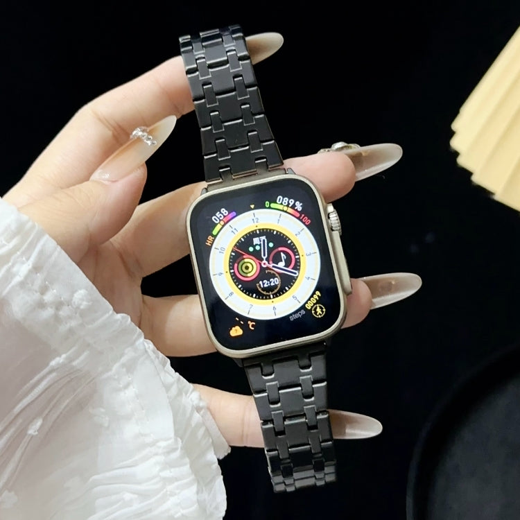 Lisslune | For Apple Watch Series 8 45mm Double T Stainless Steel Watch Strap (Black)