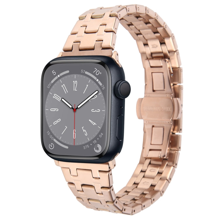 Lisslune | For Apple Watch Series 8 45mm Double T Stainless Steel Bracelet (Rose Gold)