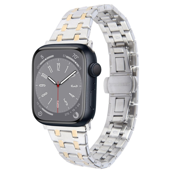 Lisslune | For Apple Watch Series 8 45mm Double T Stainless Steel Bracelet (Silver Gold)