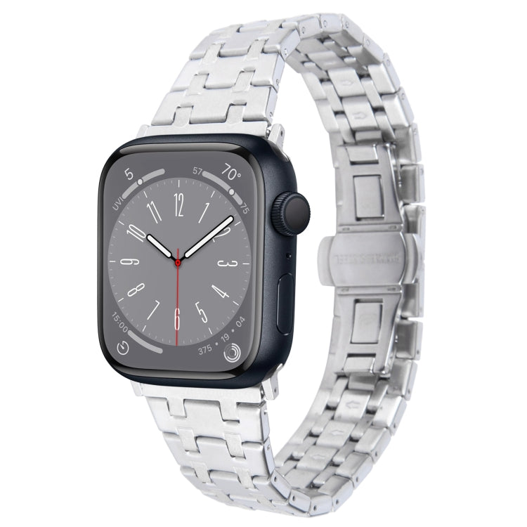 Lisslune | For Apple Watch Series 8 45mm Double T Stainless Steel Watch Band (Silver)