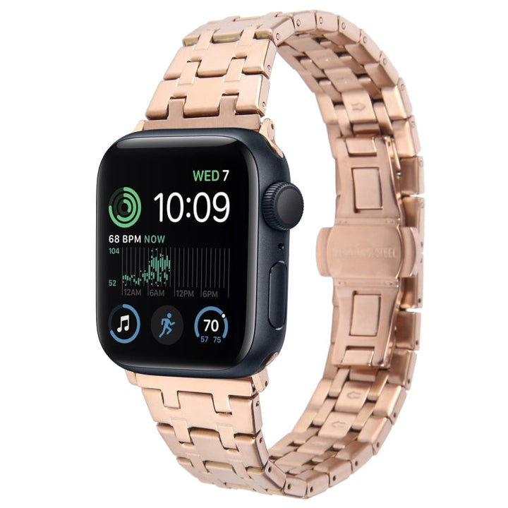 Lisslune | For Apple Watch SE 2022 44mm Double T Stainless Steel Bracelet (Rose Gold)