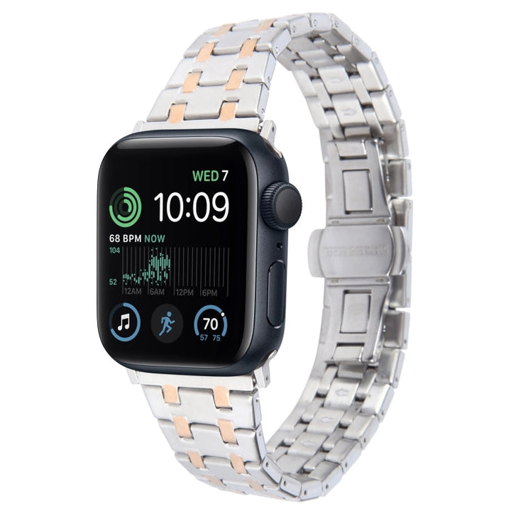 Lisslune | For Apple Watch SE 2022 44mm Double T Stainless Steel Bracelet (Silver Rose Gold)