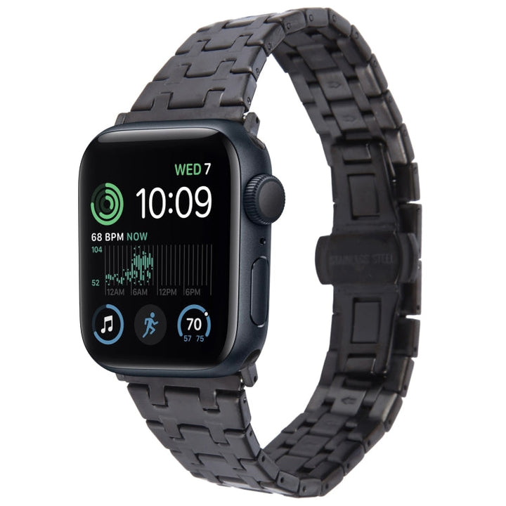 Lisslune | For Apple Watch SE 44mm Double T Stainless Steel Watch Band (Black)
