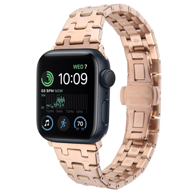Lisslune | For Apple Watch SE 44mm Double-T Stainless Steel Watch Band (Rose Gold)